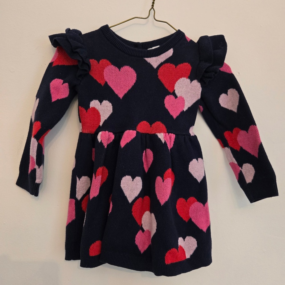 Janie and Jack Navy Blue Heart Intarsia‎ Ruffle Sweater Dress 18-24 Months